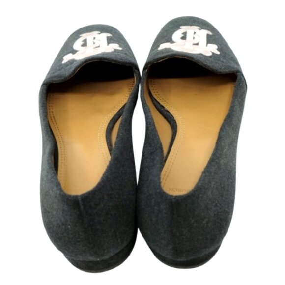 TORY BURCH~GRAY ANTONIA TEXTILE PINK EMBROIDERY LOGO LOAFERS FLATS SHOES Sz 8 - Picture 6 of 6